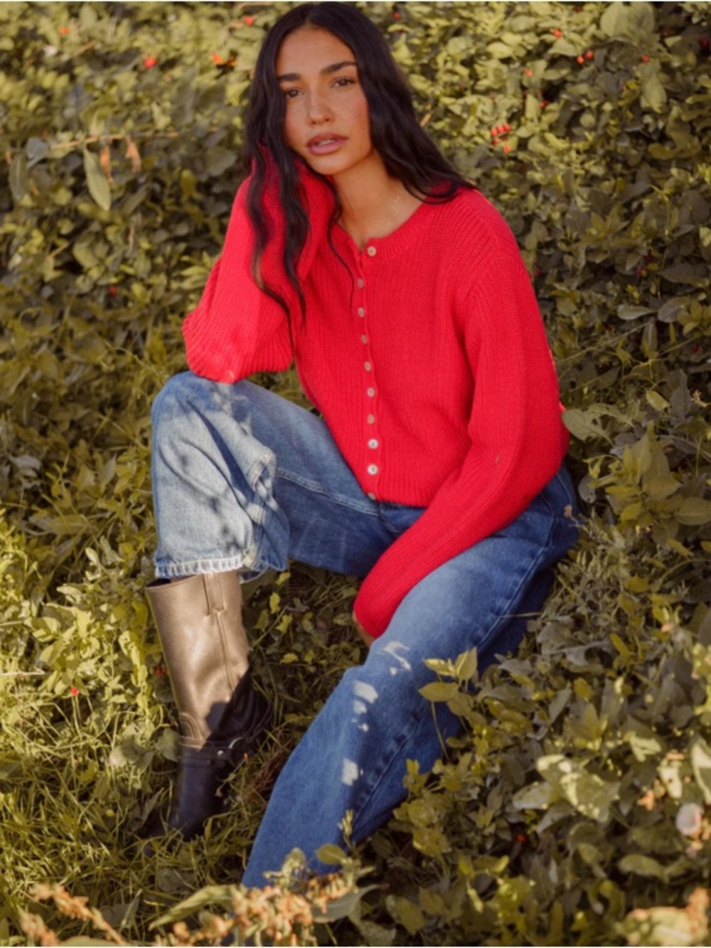 Sonderhaus Harbor Cardigan in Cherry Red, size M - Picture 6 of 6